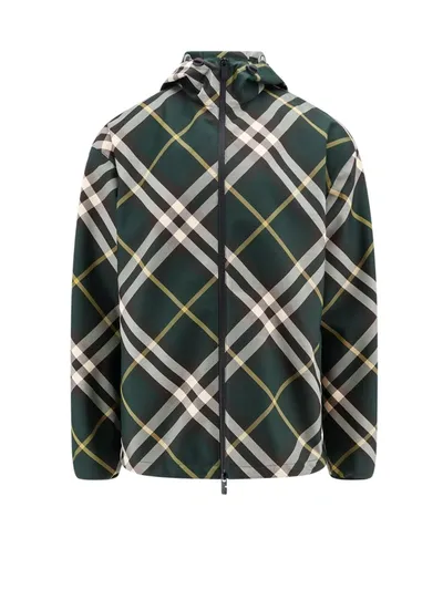 Burberry Nylon Jacket With Check Motif In Grün