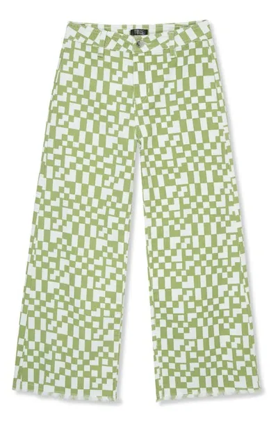 Truce Kids' Check Wide Leg Jeans In Light Green