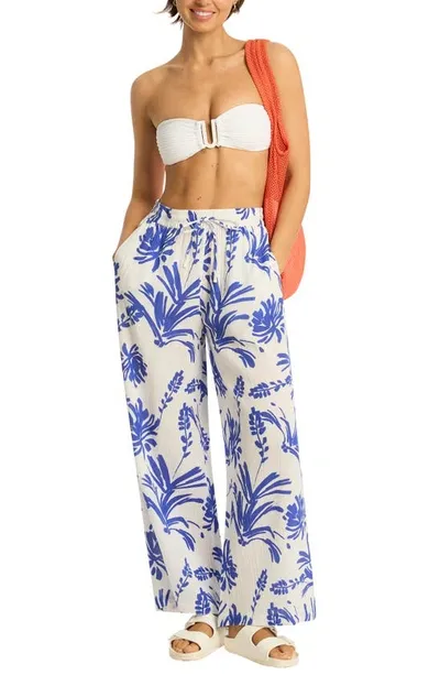 Sea Level Tradewind Beach High Waist Cotton Gauze Cover-up Pants In Cobalt