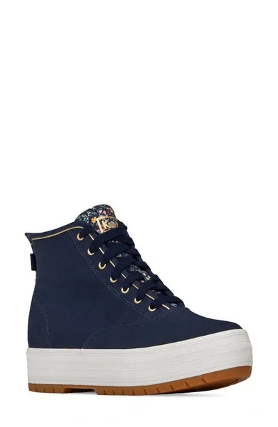 Keds X Rifle Paper Co. High Top Platform Sneaker In Navy