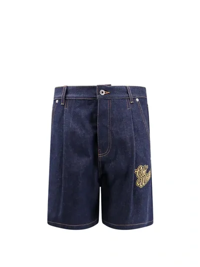 Off-white Denim Bermuda Shorts With '90s Logo In Blue