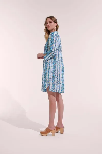 Poupette St Barth Mini Dress Bea In Blue Waves Flowers