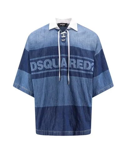 Dsquared2 Denim Rugby Polo In Navy Blue