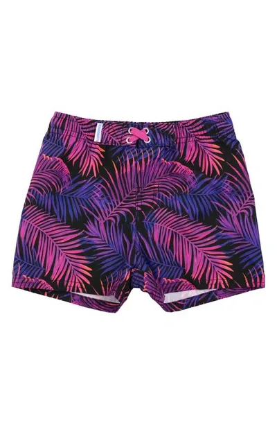 Ruggedbutts Kids' Palm Print Swim Trunks In Marine Glow