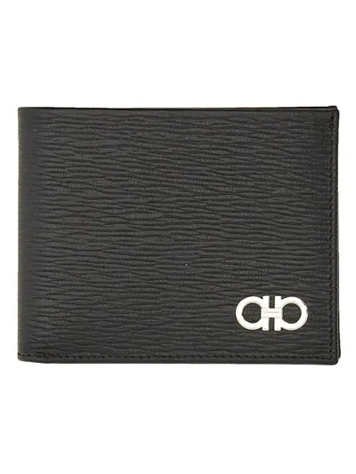 Ferragamo Gancini Leather Wallet In Black