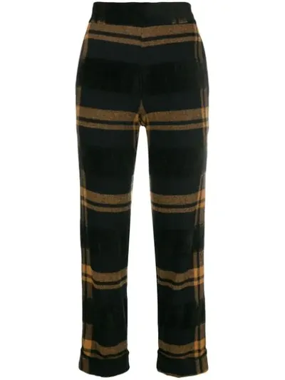 D-exterior Striped Cropped Trousers In Black