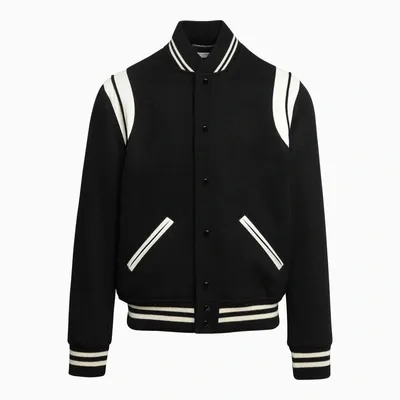 Saint Laurent Woman Black Wool Blend Bomber Jacket