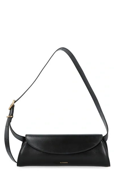 Jil Sander Cannolo Leather Crossbody Bag In Black