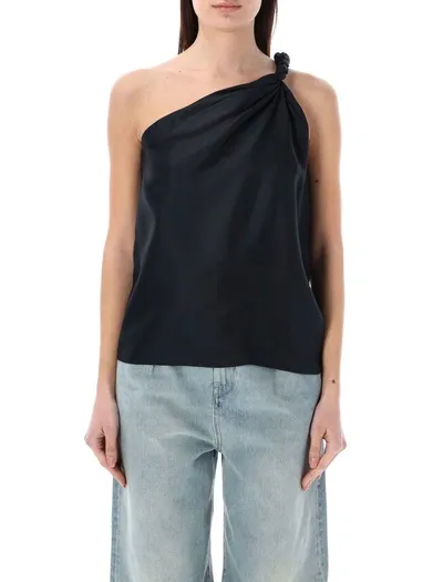 Loulou Studio Adiran Asymmetric Silk Top In Black