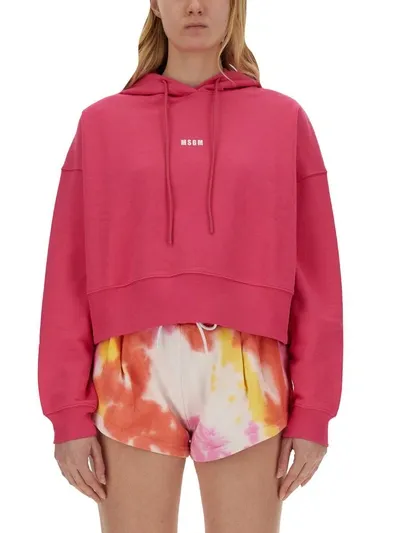 Msgm Sweatshirt With Logo In Fuchsia