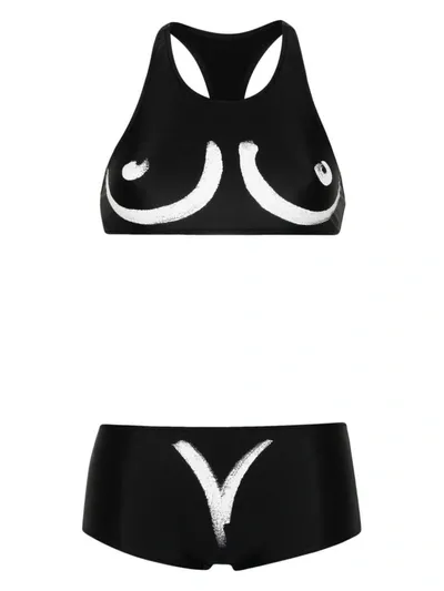 Moschino Graphic-print Racerback Bikini In Black