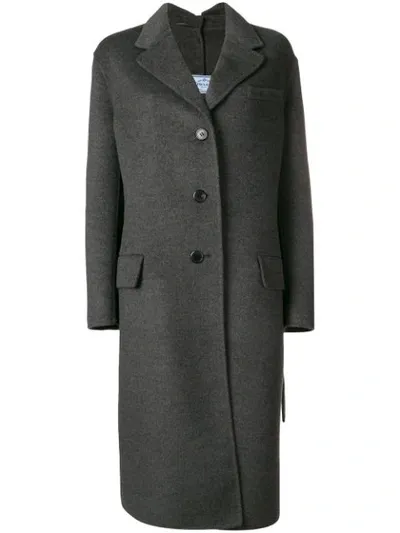 Prada Belted Coat In Grey