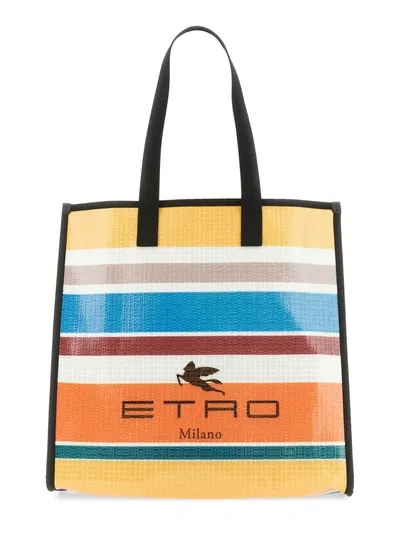 Etro Nylon Striped Tote Bag In Multicolour