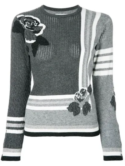 Thom Browne Rose Instarsia Cashmere Pullover In Grey