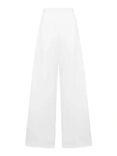 Sportmax White High-waist Wide Leg Trousers In Cotton Woman