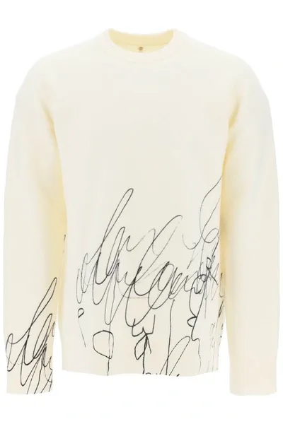 Oamc Scribble Print Wool Cotta Pullover In White