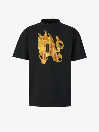 Palm Angels Burning Monogram T-shirt In Black