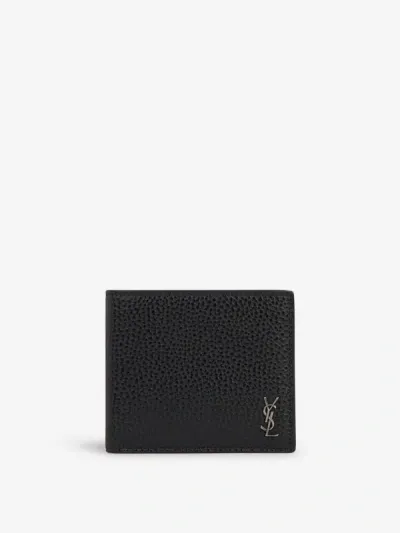 Saint Laurent Logo Grained Leather Wallet In Black