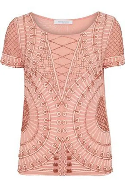 Pierre Balmain Embellished Tulle Top In Antique Rose