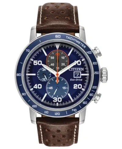 Citizen Eco-drive Men's Chronograph Brycen Chestnut Brown Leather Strap Watch 44mm In Blue / Brown / Chestnut