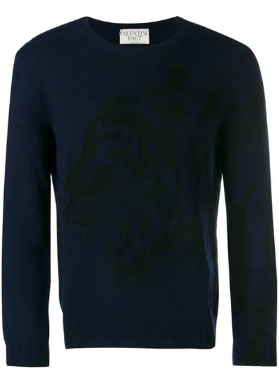 Valentino Pullover Mit Intarsien-tigermotiv In Blue