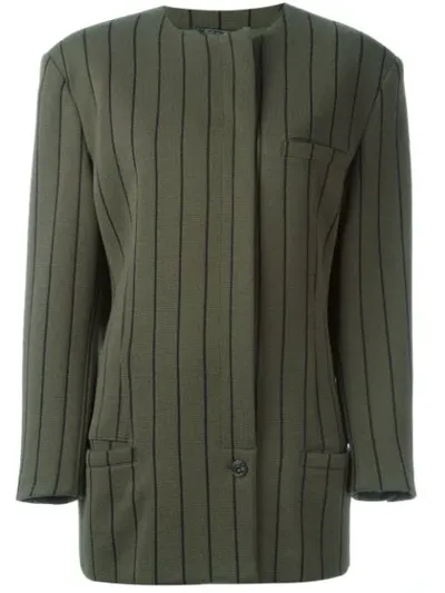 Pre-owned Versace Striped Single Button Jacket In Green