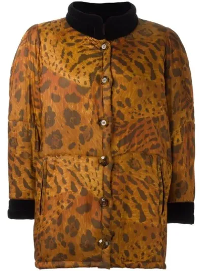 Pre-owned Saint Laurent Animal Print Padded Coat In Brown