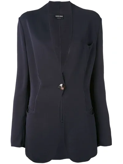 Pre-owned Giorgio Armani 2000s Collarless Single-button Blazer In Blue