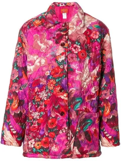 Pre-owned Kenzo Pegas Print Quilted Coat In Pink