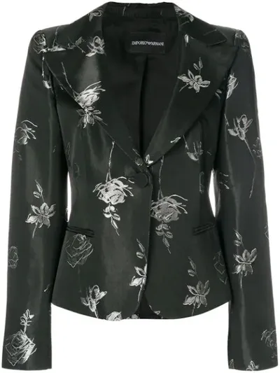 Pre-owned Giorgio Armani Rose Print Blazer In Black