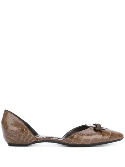 Pre-owned Giorgio Armani Bow Detail Ballerina Flats In Brown