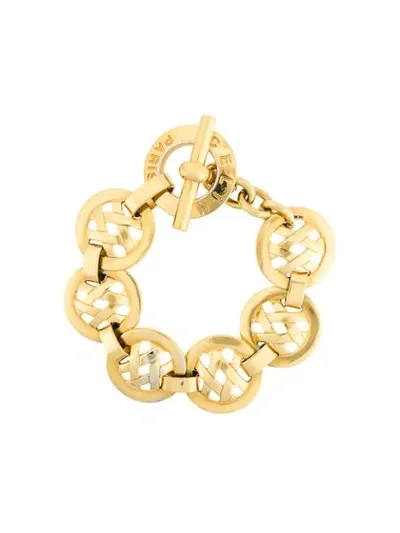 Pre-owned Celine 1980s  Cross Hatch Chain Bracelet In Yellow