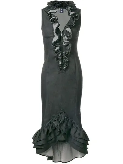 Pre-owned Jean Paul Gaultier Vintage Embellished Ruffle Dress In Black