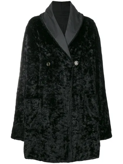 Pre-owned Fendi 1980s Fur Effect Boxy Coat In Black