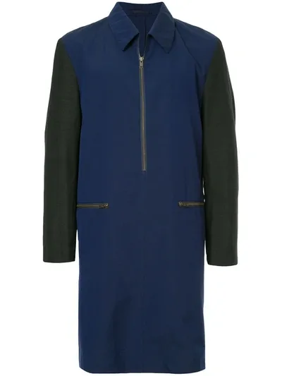 Pre-owned Comme Des Garçons Half-zip Midi Coat In Blue