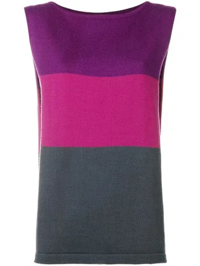 Pre-owned Saint Laurent 1980's Colour Block Top In Purple