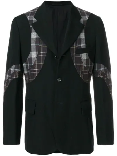 Pre-owned Comme Des Garçons Plaid Appliqué Blazer In Black