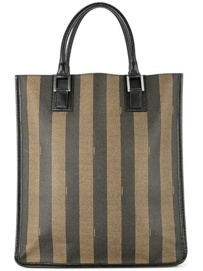 Pre-owned Fendi Striped Logo Tote In Brown