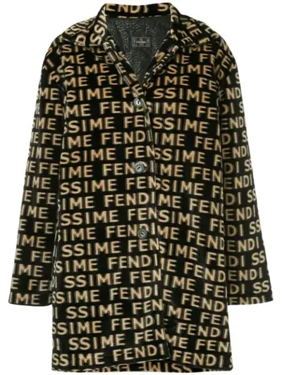 Pre-owned Fendi Logos Long Sleeve Coat In Black