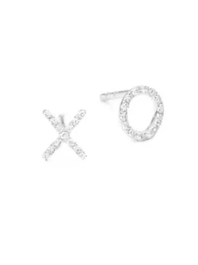 Saks Fifth Avenue Women's 14k White Gold & 0.09 Tcw Diamond Xo Stud Earrings