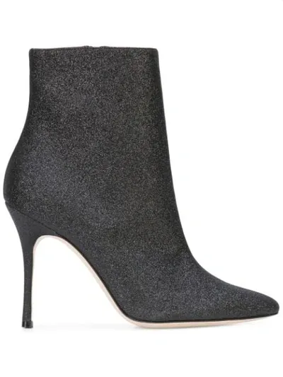 Manolo Blahnik Insopolo Glitter Booties In Black