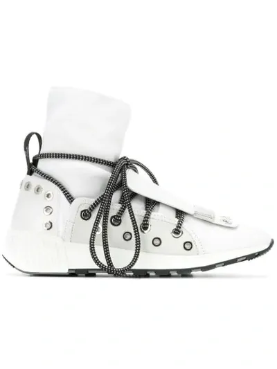 Sergio Rossi Lace-up Sock Sneakers In White