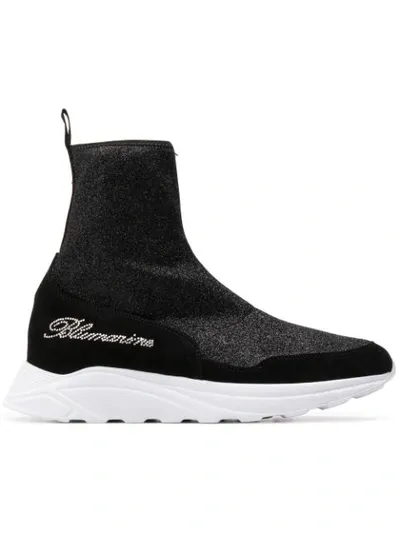 Blumarine Glitter Effect Sock-style Sneakers In Black