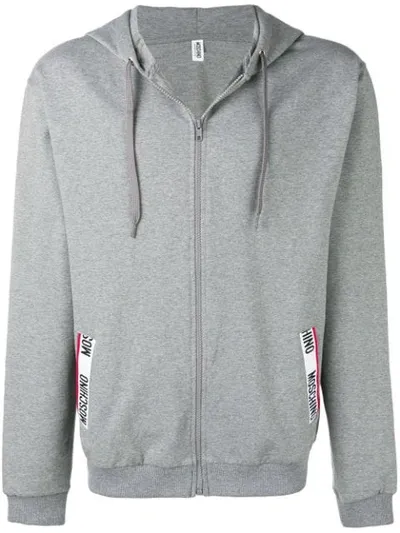 Moschino Logo Trim Hoodie In Grey