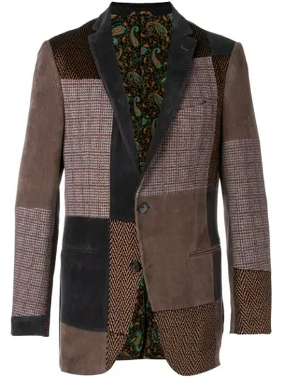 Etro Patch Tweed Jacket In Brown