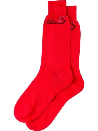 Prada Jacquard Logo Socks In Red