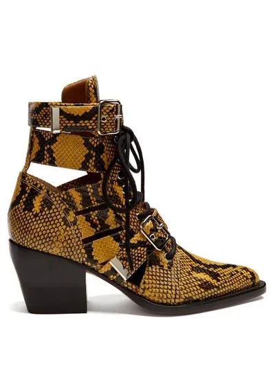 Chloé Rylee Reptile Print Leather Ankle-boots In Mustard