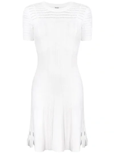 Kenzo Lace Knit Short-sleeve Keyhole Short Dress In White