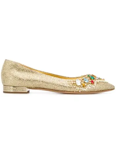 Casadei Embellished Ballerinas In Gold