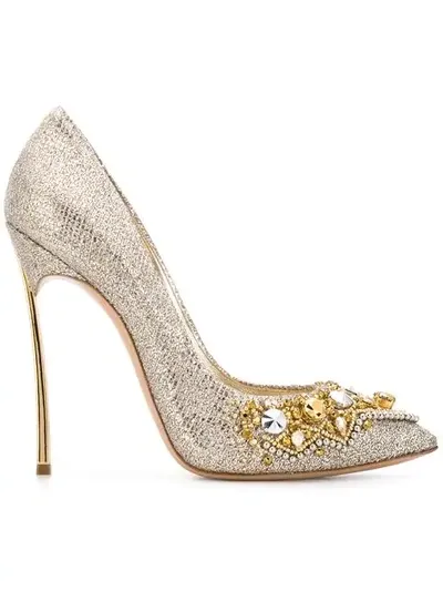 Casadei Crystal Embellished Pumps In Gold